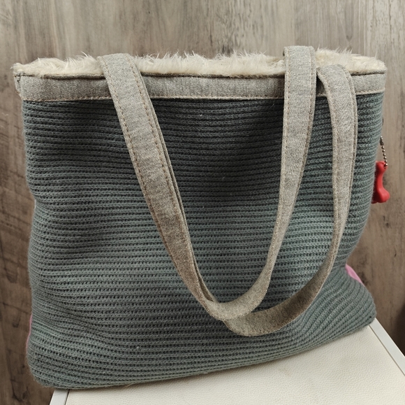 Fuzzy Nation Shoulder Bag Womens Dog Print Faux Fur Lined Double Handle Purse - Picture 5 of 14